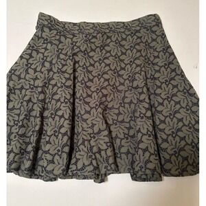 Ann Taylor 100% Cotton Skater Skirt Green Blue Botanical Overlay Women's 12P NWT
